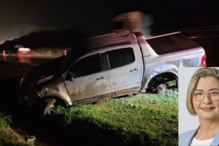 Deputada de MG sofre acidente com caminhonete na BR-050, em Catalão motorista contou que mudou de faixa para fazer ultrapassagem