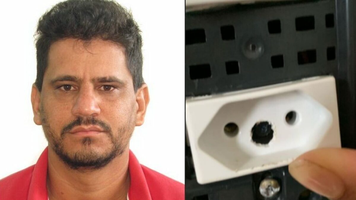 Francismar Fernandes da Silva e câmera achada em tomada de casa