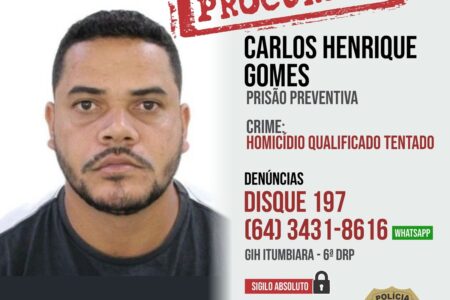 Polícia divulga imagem de foragido suspeito de tentativa de homicídio contra casal em Itumbiara