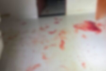 Foto mostra chão de uma casa sujo de sangue e pegadas (Foto: reprodução)