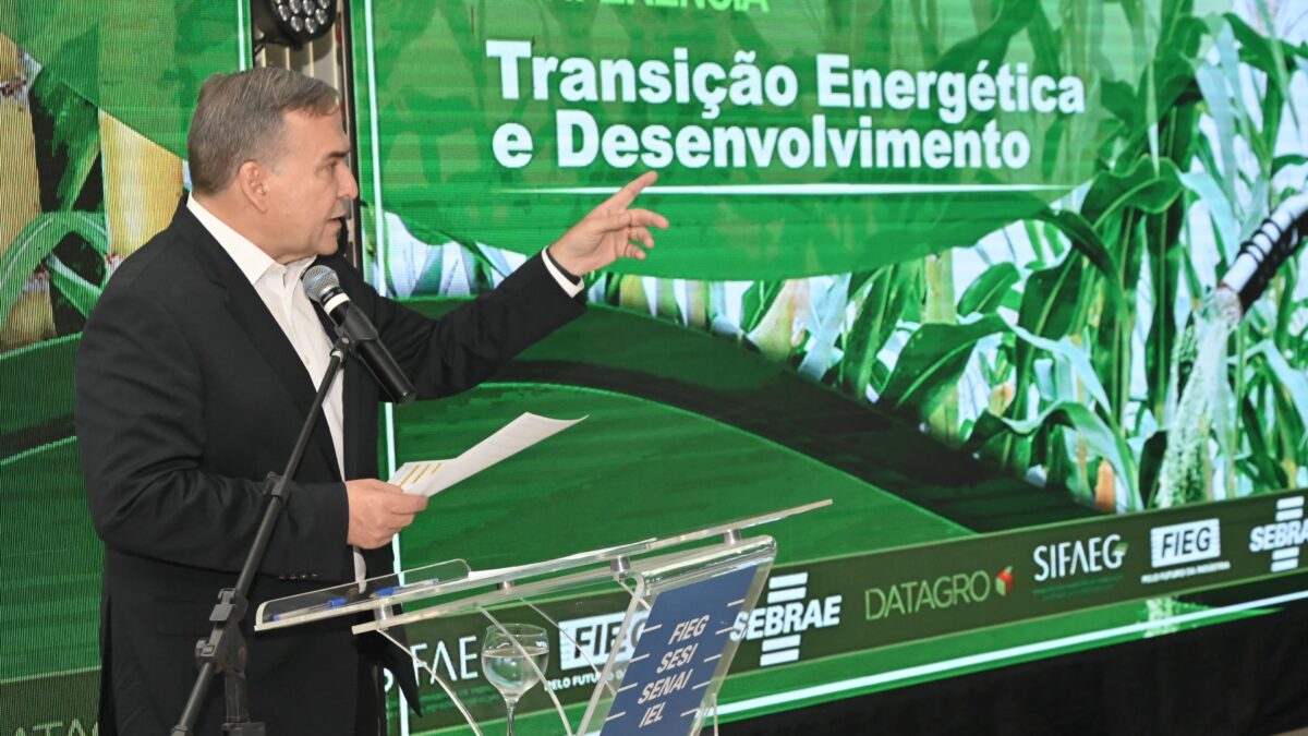 Sandro Mabel discursa em evento na manhã desta sexta-feira (12) (Foto: Divulgação)