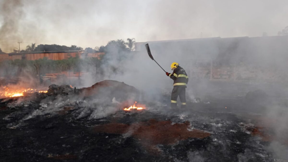 Incêndio aconteceu em galpão de materiais recicláveis, em Quirinópolis (Foto: CBMGO)