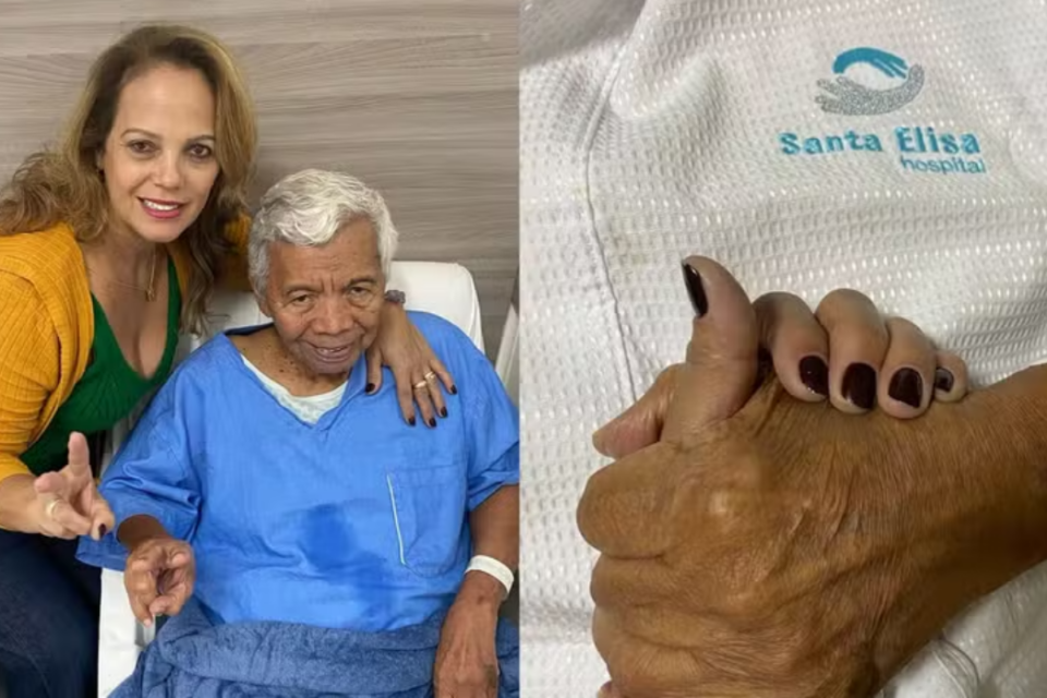 Mulher mostra Roque no hospital após sangramento intracraniano e agradece orações (Foto: reprodução / Instagram)