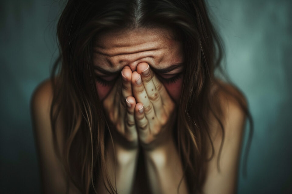 Mulher chora com as mãos no rosto - PL do aborto: projeto equipara aborto legal a homicídio no Brasil