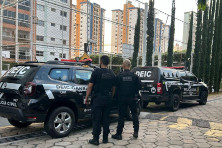 Agentes da PCGO durante cumprimento de mandados em operação contra golpe do falso precatório (Foto: PCGO)