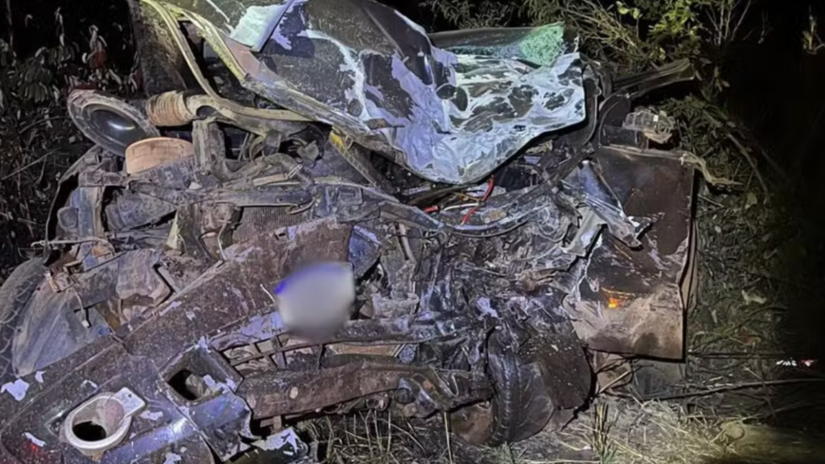 Veículo ficou completamente destruído após colisão (Foto CBMGO)