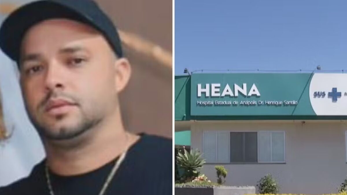 Imagem dividida mostra de um lado a foto de um homem usando um boné preto e do outro a entrada de um hospital