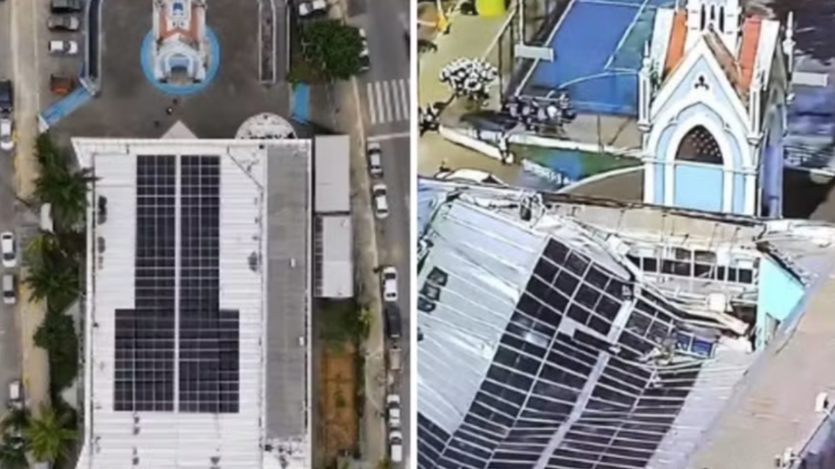 Imagem mostra antes e depois de Igreja de Nossa Senhora da Conceição, no Morro da Conceição, na Zona Norte do Recife (PE) — Foto: Divulgação/Reprodução