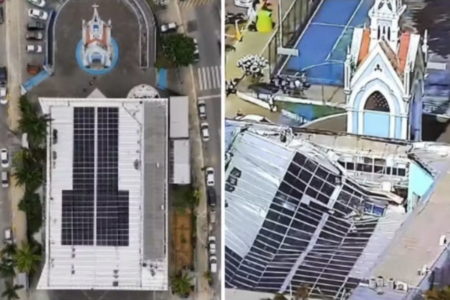 Imagem mostra antes e depois de Igreja de Nossa Senhora da Conceição, no Morro da Conceição, na Zona Norte do Recife (PE) — Foto: Divulgação/Reprodução