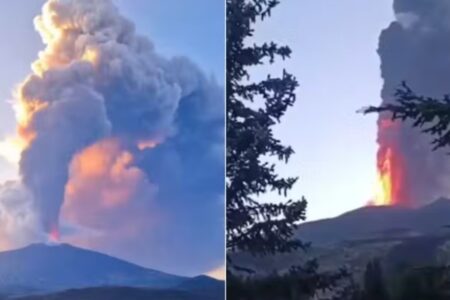 Fotos mostram vulcão Etna em erupção na Itália