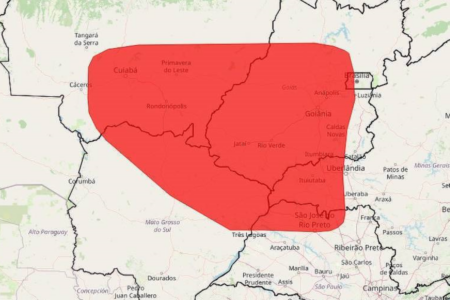 Mapa com a região mais afetada pela baixa umidade do ar nesta terça-feira (20), segundo o Inmet (Foto: Reprodução)