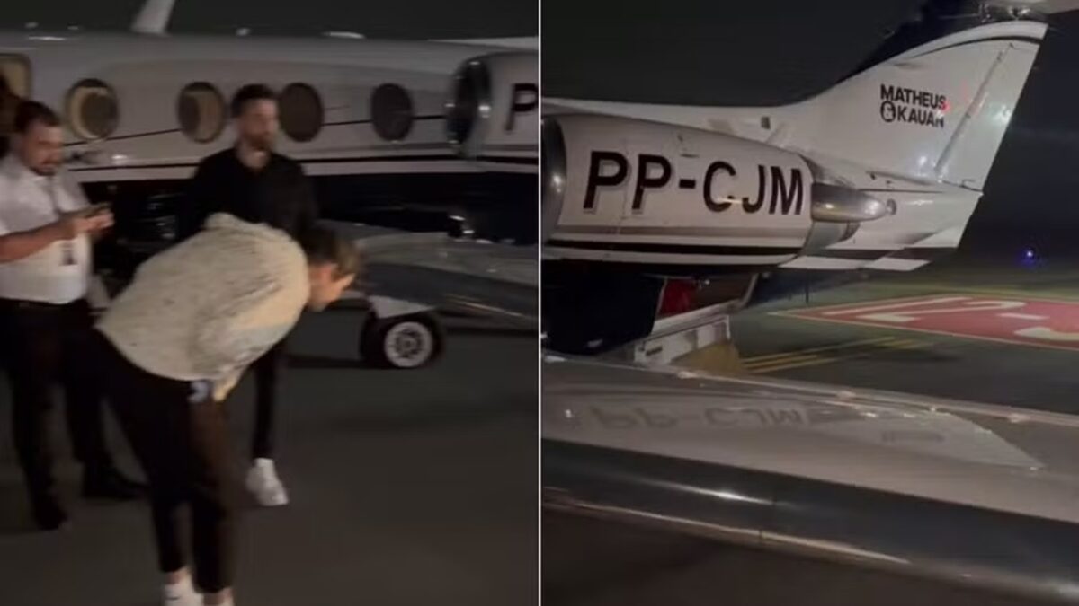 Aeronave teve pneu estourado na hora da aterrissagem Matheus, dupla de Kauan, relata susto em pouso de jatinho: 'Livramento'