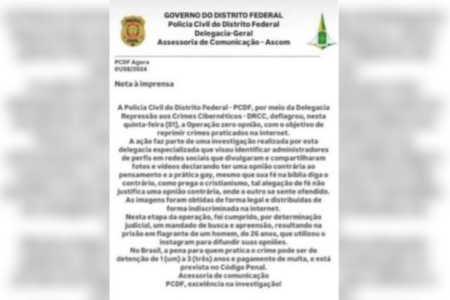 Polícia prende suspeito de enviar nota falsa à imprensa sobre operação policial no DF