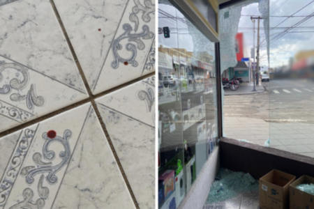Respingo de sangue e loja arrombada em Caldas Novas (Foto: Divulgação)