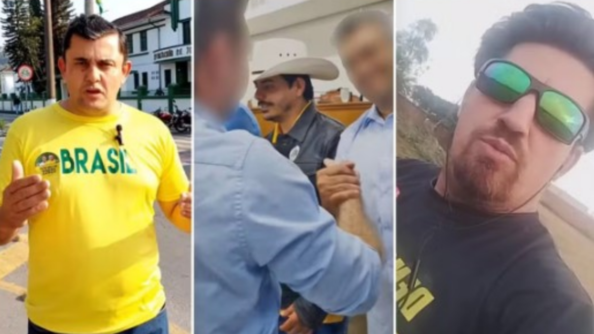 Da esquerda para a direita: Pastor Dirlei Paiz em 4/9 em Blumenau (SC); Locutor Henrique Pimenta em 2/8 na Câmara de Olímpia (SC); e Marcos Geleia Patriota em 28/8 em Céu Azul (PR) — Foto: Reprodução/redes sociais e YouTube