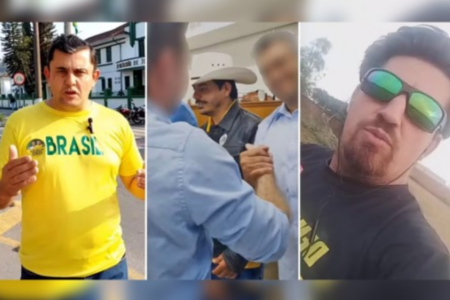 Da esquerda para a direita: Pastor Dirlei Paiz em 4/9 em Blumenau (SC); Locutor Henrique Pimenta em 2/8 na Câmara de Olímpia (SC); e Marcos Geleia Patriota em 28/8 em Céu Azul (PR) — Foto: Reprodução/redes sociais e YouTube