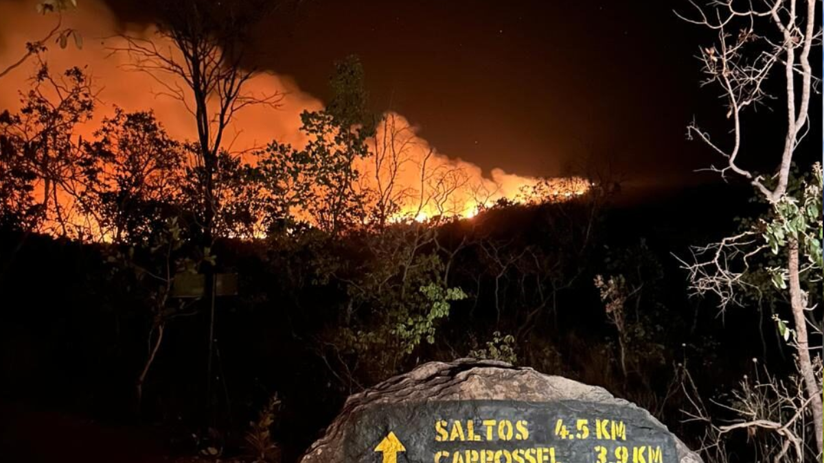 Fogo no Parque Nacional da Chapada dos Veadeiros (Foto: Divulgação/CBMGO)
