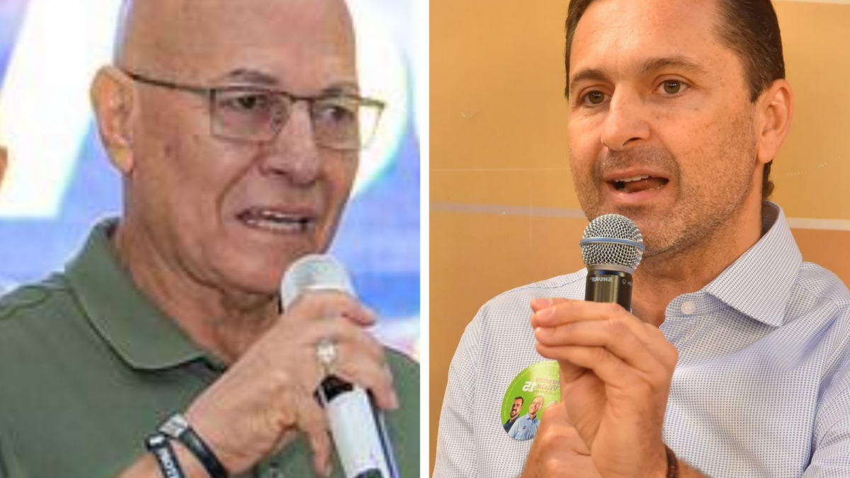 Montagem mostra Professor Alcides e Leandro Vilela, que disputam a Prefeitura de Aparecida de Goiânia