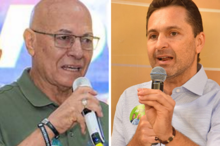 Montagem mostra Professor Alcides e Leandro Vilela, que disputam a Prefeitura de Aparecida de Goiânia