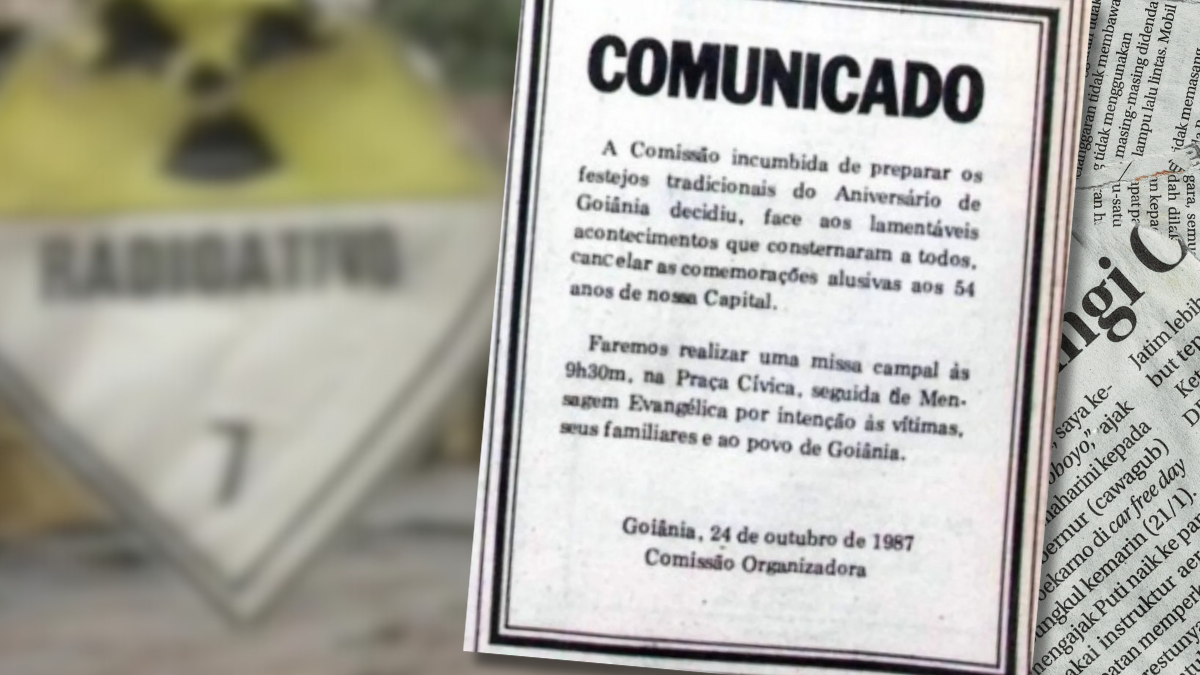 Comunicado sobre aniversário de Goiânia em 1987 (Foto: montagem, com perfil @goiastemhistoria)