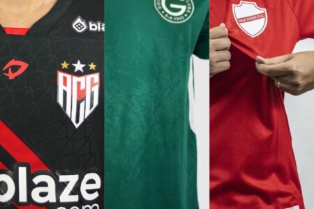 Camisas oficiais de Atlético Goianiense, Goiás e Vila Nova