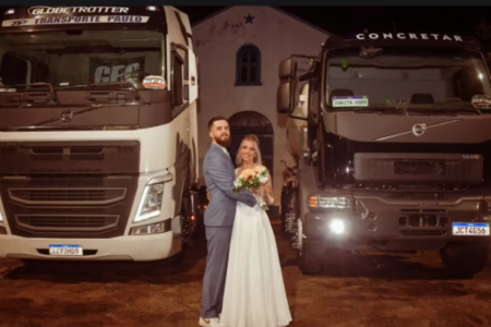 Marina e Yuri, caminhoneiros que se casaram (Foto: Divulgação)