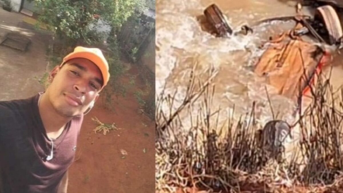 Veículo foi localizado com as rodas viradas para cima em córrego na saída para Buriti Alegre