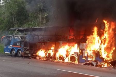 Passageiro colocou fogo em ônibus (Foto: Reprodução/Polícia Rodoviária Federal)