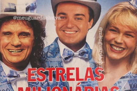 O cantor Roberto Carlos e os apresentadores Gugu e Xuxa. Foto (Reprodução/Revista Veja)