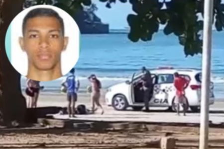 Homem morto na praia da Enseada, no Guarujá (Foto: Reprodução)