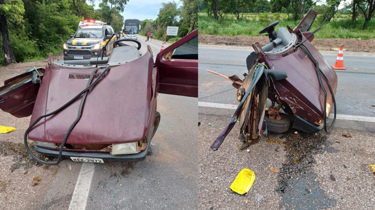 Imagens do carro no local do acidente