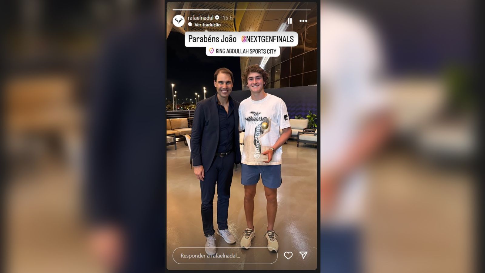 Rafael Nadal e João Fonseca. Foto: Reprodução/Instagram