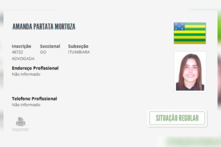 Carteira da OAB de Amanda Partata está regular, conforme CNA