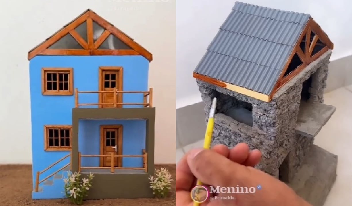 Artista faz sucesso construindo pequenas casas usando técnicas reais; vídeo Pedreiro deixou o trabalho com obras em tamanho real