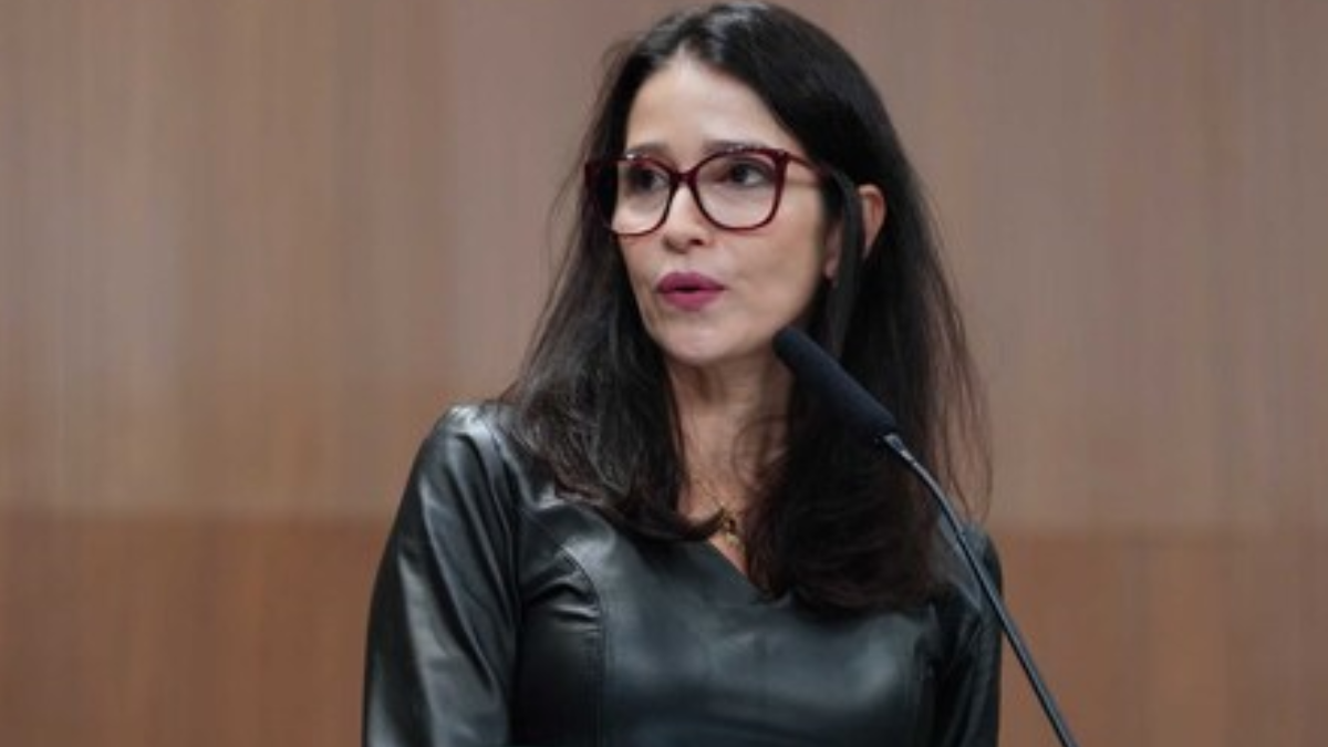 Fabiana Zamalloa durante sessão que julgou o pedido de intervenção estadual na Prefeitura de Goiânia (Foto: Reprodução/TJGO)