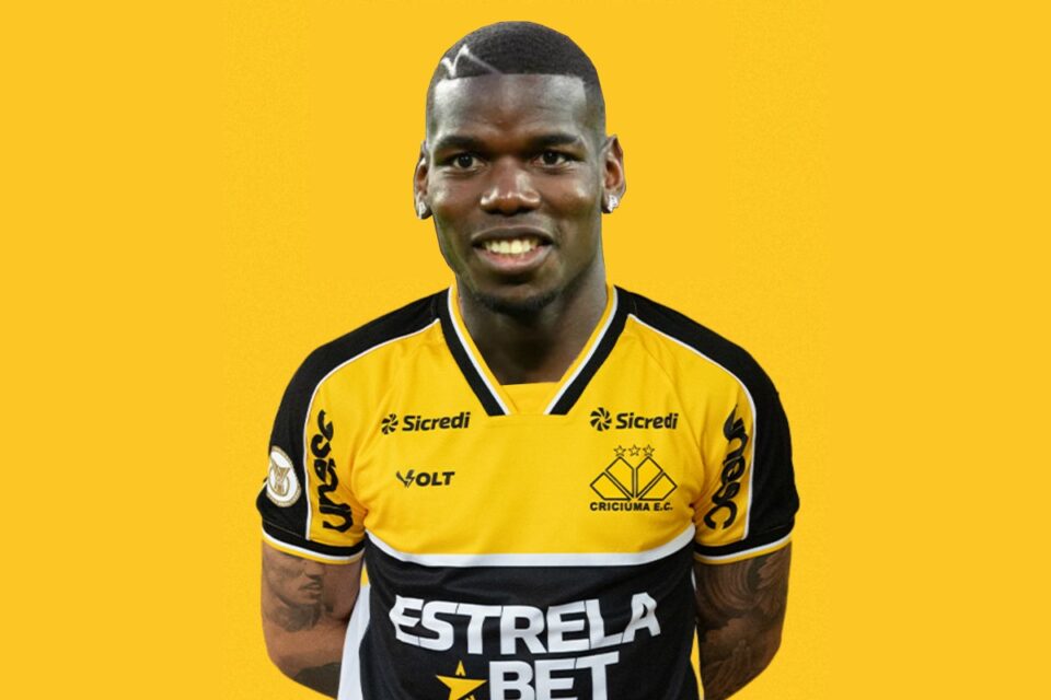 Pogba no Criciúma: site hackeado deu a notícia falsa (Montagem: Mais Goiás)