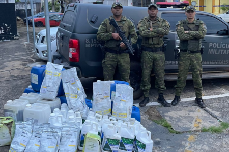 Agrotóxicos apreendidos pelo Batalhão Ambiental (Foto: Divulgação/PM)