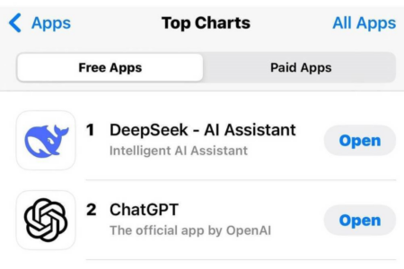 Lista de downloads de aplicativos gratuitos nos EUA, na loja da Apple, em 27 de janeiro de 2025 (Foto: Reprodução)