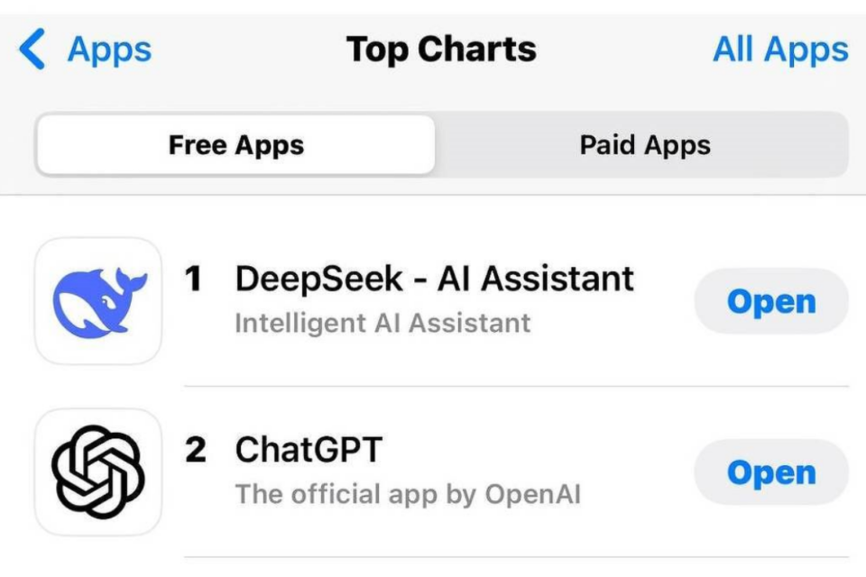 Lista de downloads de aplicativos gratuitos nos EUA, na loja da Apple, em 27 de janeiro de 2025 (Foto: Reprodução)