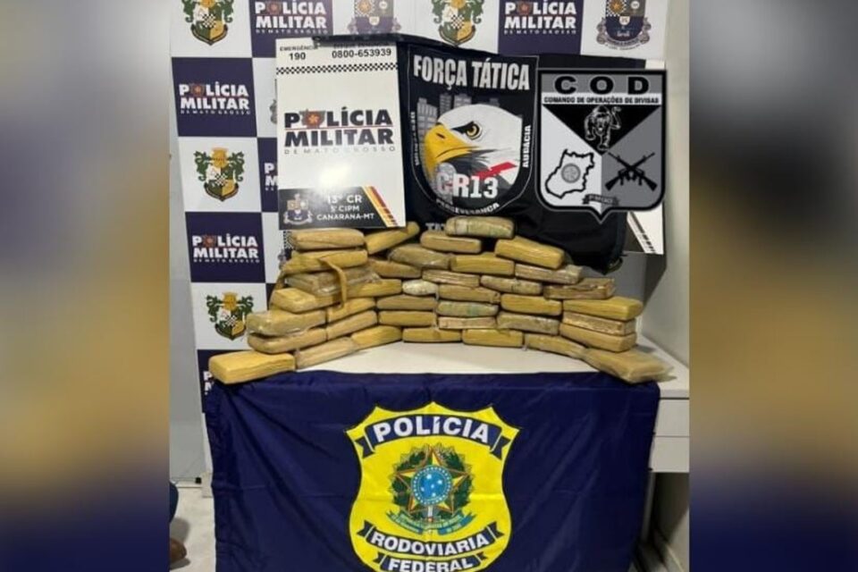 A imagem mostra a apreensão de drogas realizada por uma ação integrada