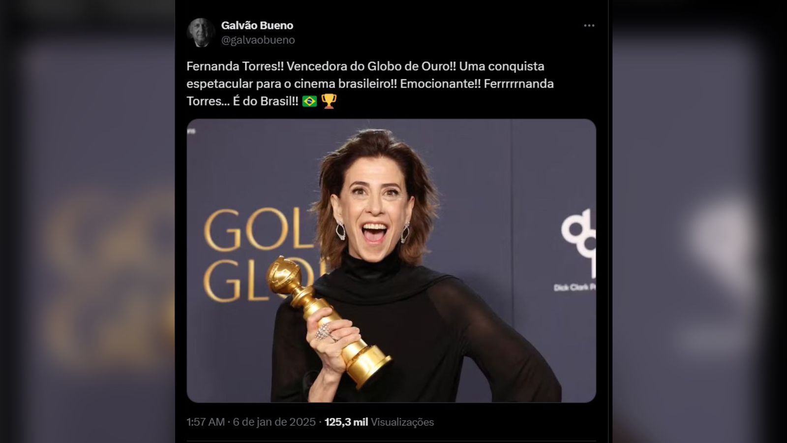 Publicação de Galvão Bueno. Foto: Reprodução/X