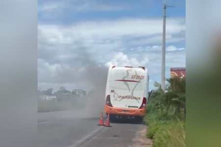 Ônibus que pegou fogo na saída de Caldas Novas, na manhã de segunda-feira (20) (Foto: Reprodução)