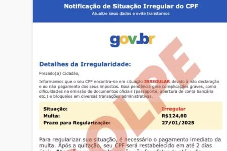 Receita Federal alerta sobre novo golpe do CPF Golpistas ameaçam possíveis vítimas com multa, problema no passaporte e bloqueio de contas