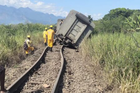 Trem descarrilado em Magé, na baixada fluminense, no Rio de Janeiro (Foto: Reprodução)