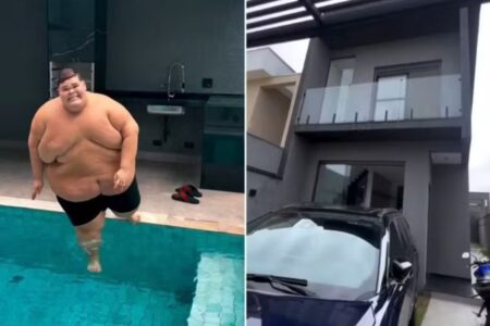 Gordão da XJ inaugura piscina de casa que ganhou ao emagrecer 73 kg Influenciador de 19 anos precisava perder peso para fazer bariátrica
