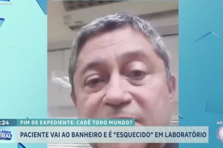 Paciente vai ao banheiro após exame e fica preso em laboratório; assista ao vídeo Caso aconteceu em Belo Horizonte