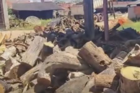 Madeira de origem não comprovada apreendida em Uruaçu (Foto: Reprodução)