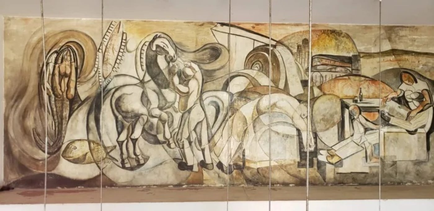 Painel de Frei Confaloni na antiga sede da Celg, em Goiânia, antes da vandalização (Foto: Secult Goiás)