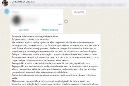 Aluna de direito gasta R$ 77 mil de formatura no jogo do 'Tigrinho'