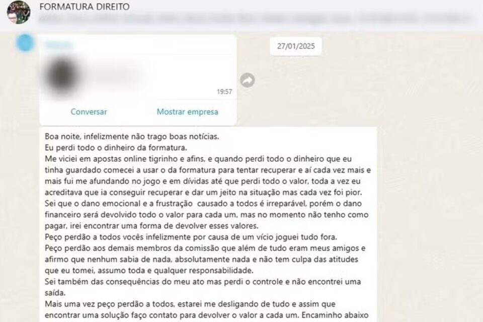 Aluna de direito gasta R$ 77 mil de formatura no jogo do 'Tigrinho'